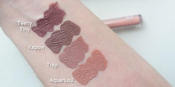 Aquarius2, Trap, Kapow Teeny Tiny ultra matte lip swatches