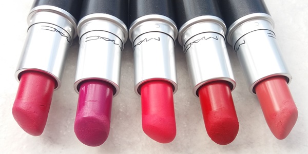 MAC κραγιόν - MAC lipstick Swatches all fired up flat out faboulus relentlesly red rooby woo runway hit